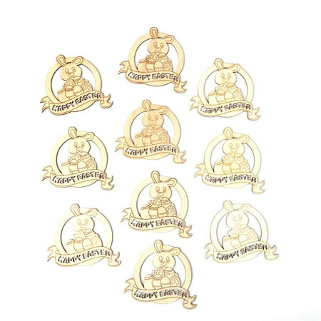 10pcs Laser Wooden Easter Egg Party Hanging Pendant Decor with String Hollow